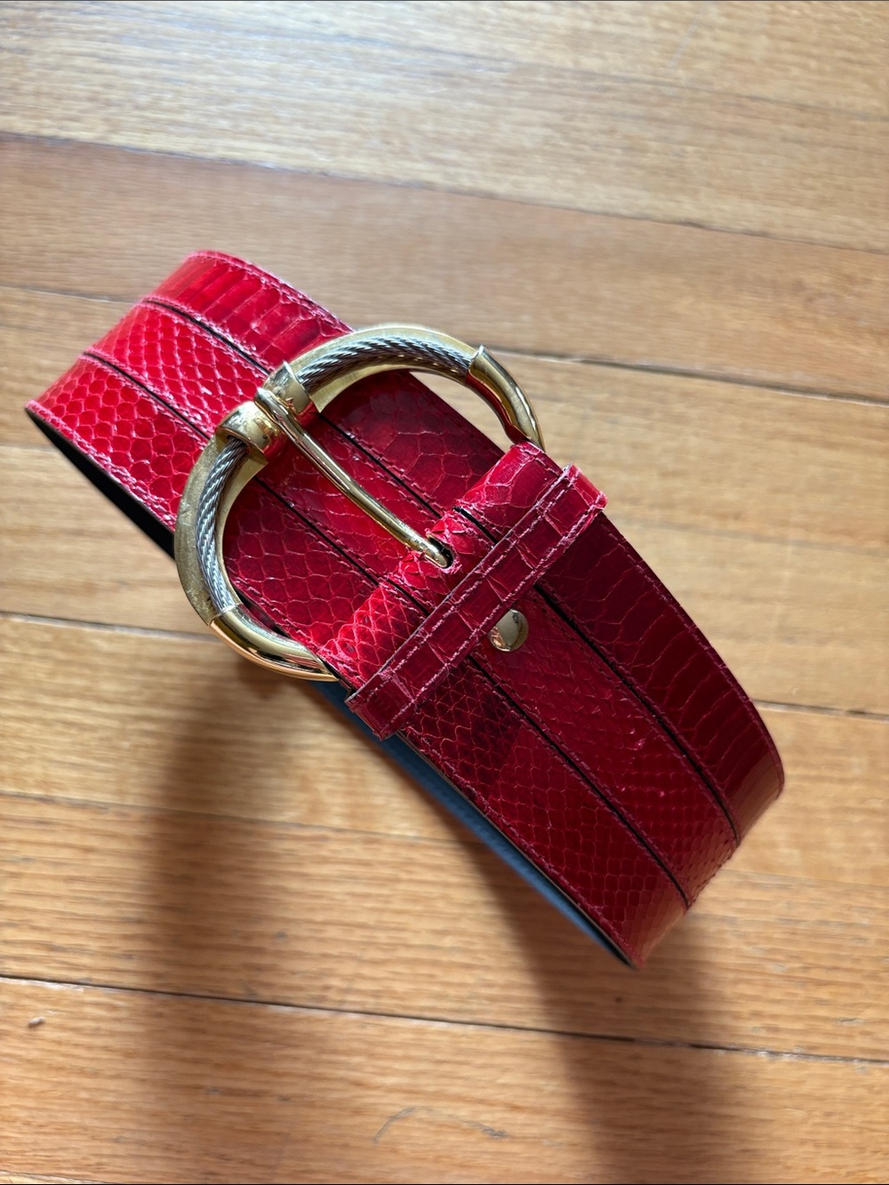 vintage Creaciones Grau red snakeskin leather belt